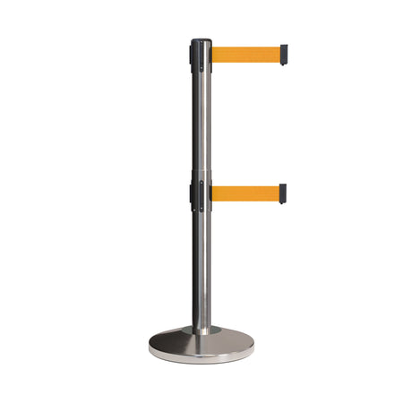 Retractable Dual Belt Barrier Stanchion, Black Post, 7.5 Ft. Belt - Montour Line MLine 630D - Crowd Control Warehouse
