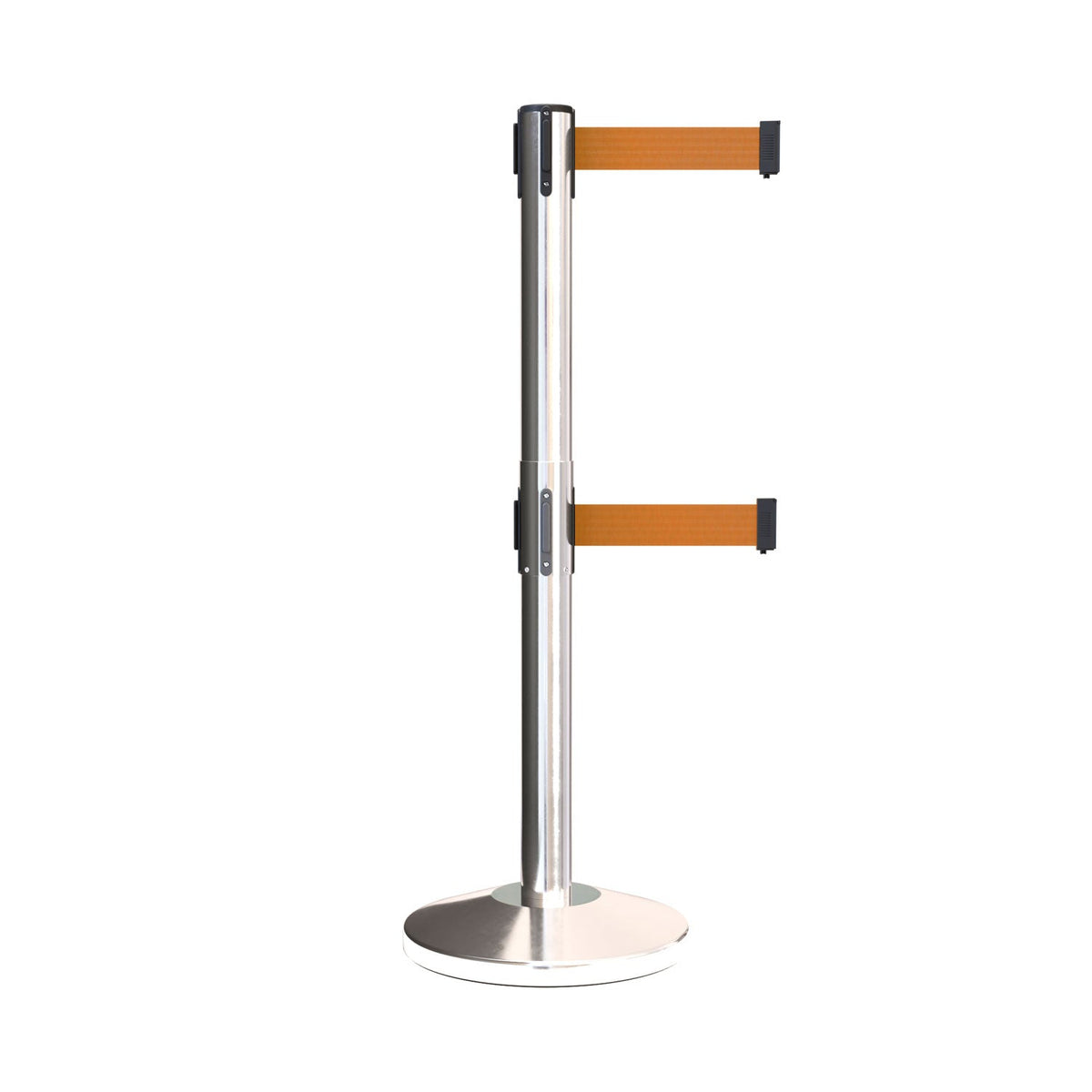 Retractable Dual Belt Barrier Stanchion, Black Post, 7.5 Ft. Belt - Montour Line MLine 630D - Crowd Control Warehouse