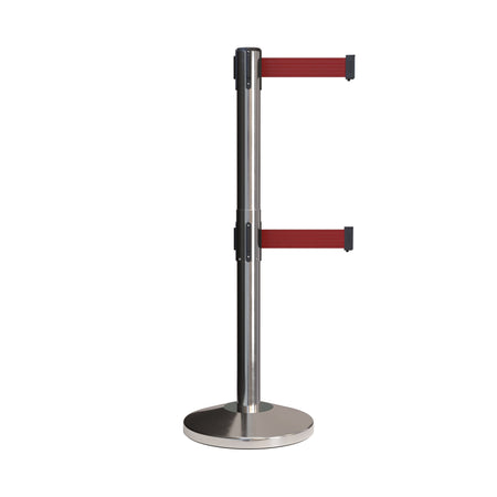Retractable Dual Belt Barrier Stanchion, Black Post, 7.5 Ft. Belt - Montour Line MLine 630D - Crowd Control Warehouse