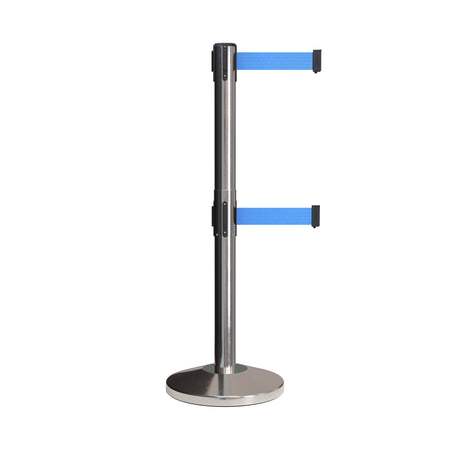 Retractable Dual Belt Barrier Stanchion, Black Post, 7.5 Ft. Belt - Montour Line MLine 630D - Crowd Control Warehouse
