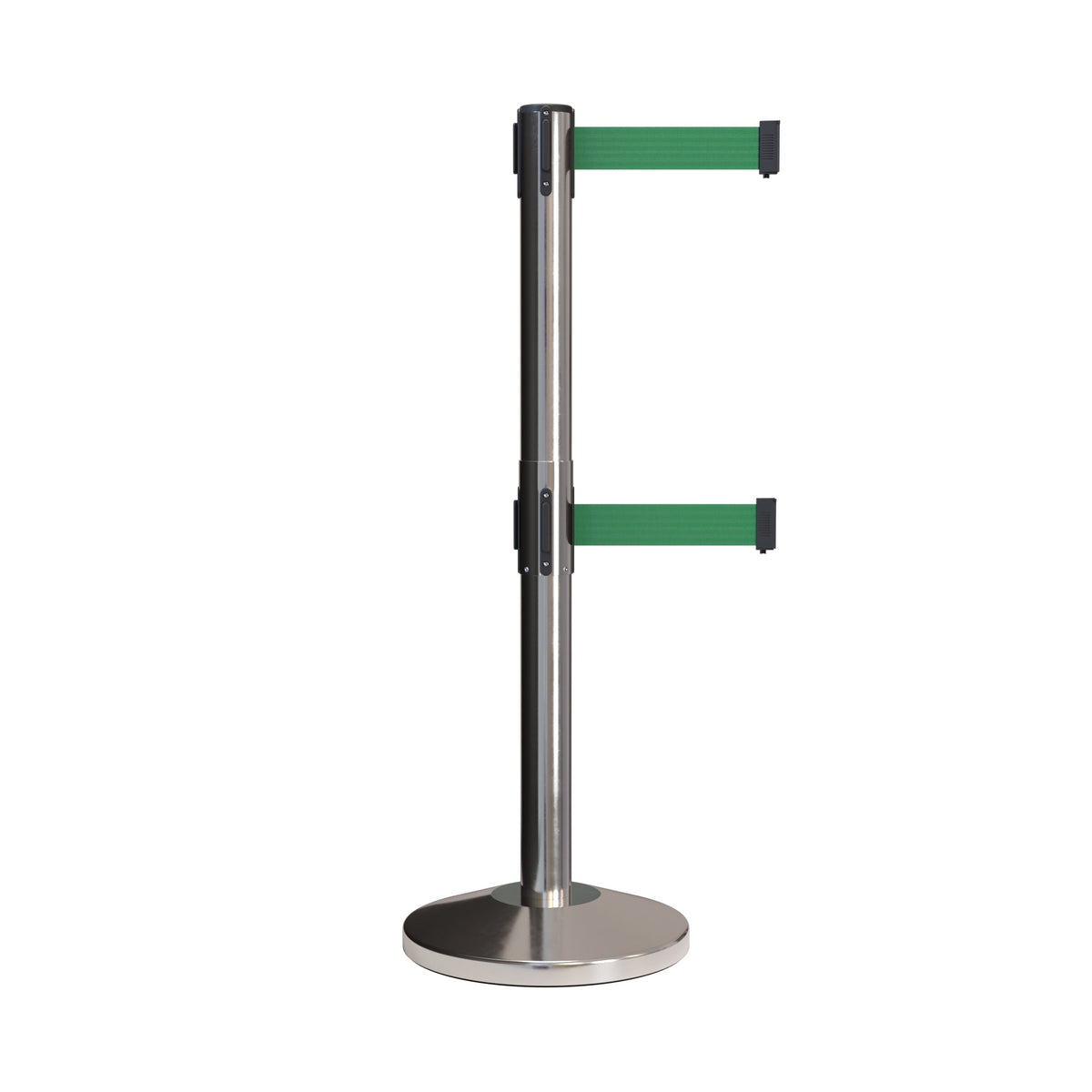 Retractable Dual Belt Barrier Stanchion, Black Post, 7.5 Ft. Belt - Montour Line MLine 630D - Crowd Control Warehouse