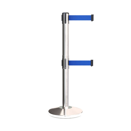 Retractable Dual Belt Barrier Stanchion, Black Post, 7.5 Ft. Belt - Montour Line MLine 630D - Crowd Control Warehouse