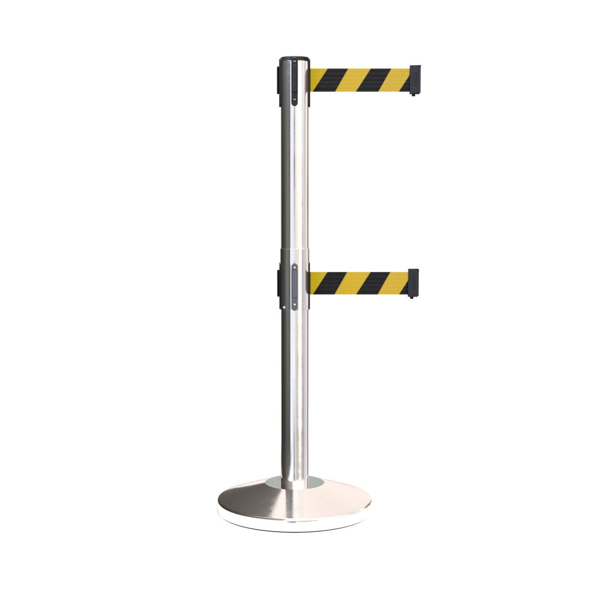 Retractable Dual Belt Barrier Stanchion, Black Post, 7.5 Ft. Belt - Montour Line MLine 630D - Crowd Control Warehouse