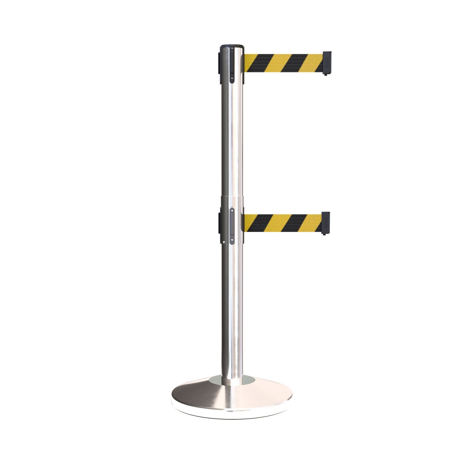 Retractable Dual Belt Barrier Stanchion, Black Post, 7.5 Ft. Belt - Montour Line MLine 630D - Crowd Control Warehouse