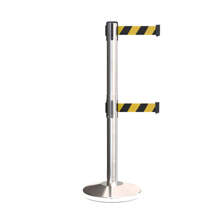 Retractable Dual Belt Barrier Stanchion, Black Post, 7.5 Ft. Belt - Montour Line MLine 630D - Crowd Control Warehouse