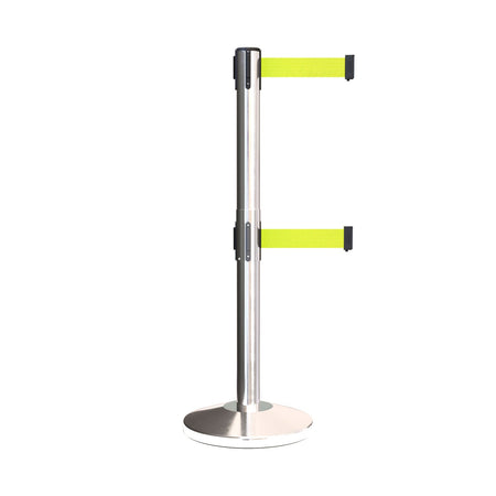 Retractable Dual Belt Barrier Stanchion, Black Post, 7.5 Ft. Belt - Montour Line MLine 630D - Crowd Control Warehouse