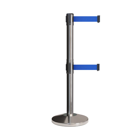 Retractable Dual Belt Barrier Stanchion, Black Post, 7.5 Ft. Belt - Montour Line MLine 630D - Crowd Control Warehouse