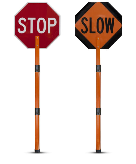 Rigid Stop/Slow Paddle Sign with Handle & Staff - Crowd Control Warehouse