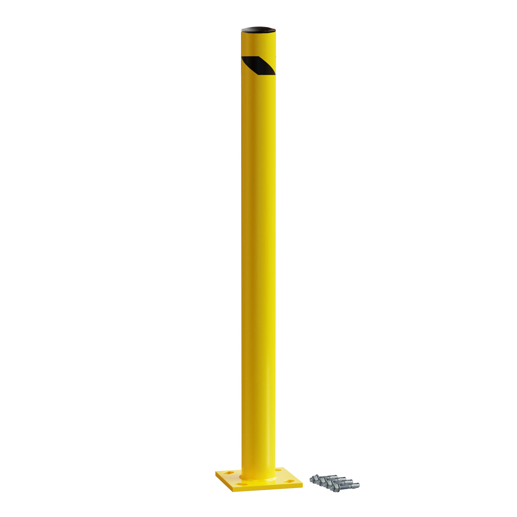 Safety Yellow Steel Bollards, 4.5" Diameter, 24 - 60" Height - Trafford Industrial - Crowd Control Warehouse