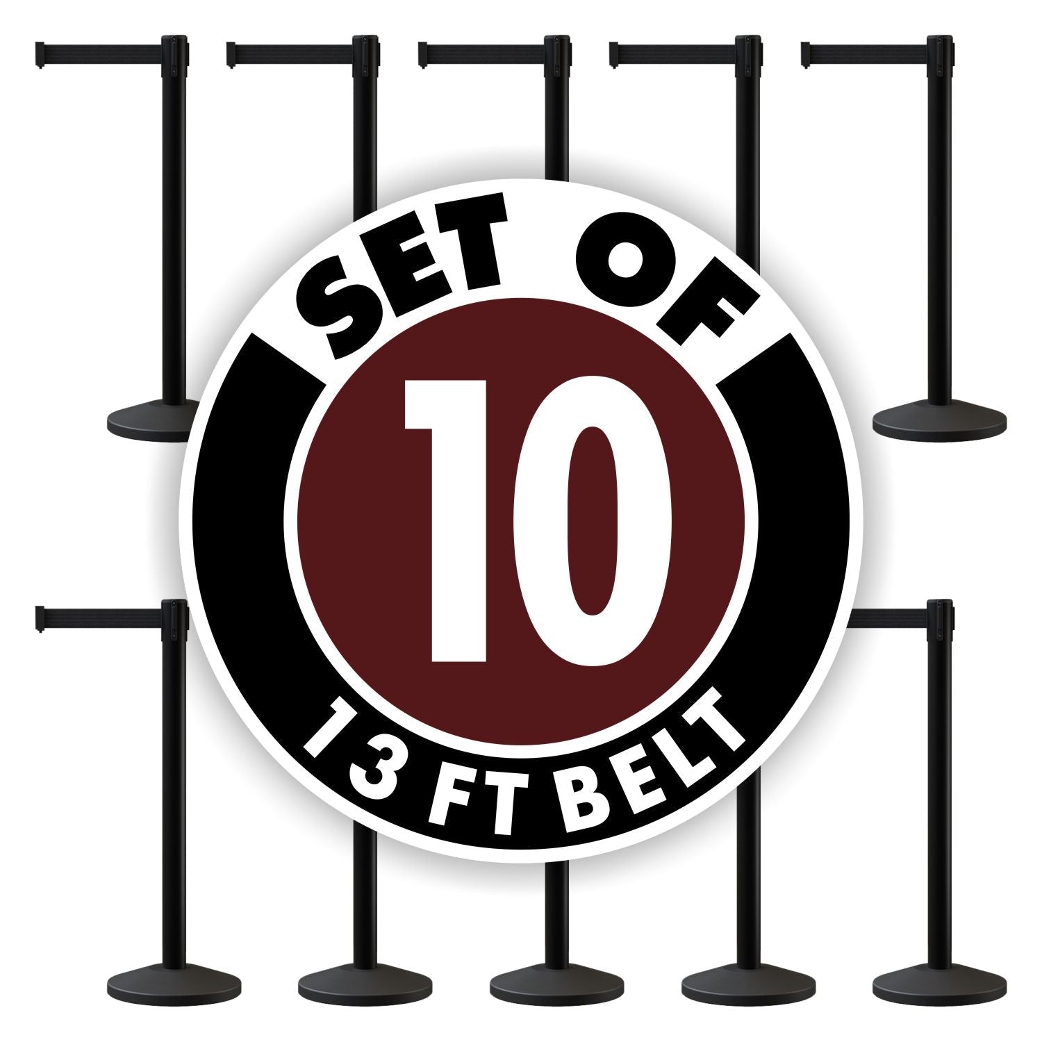 Set of (10) CCW Series RBB - 100 Retractable Belt Barriers - 13 Ft. Belt - Crowd Control Warehouse