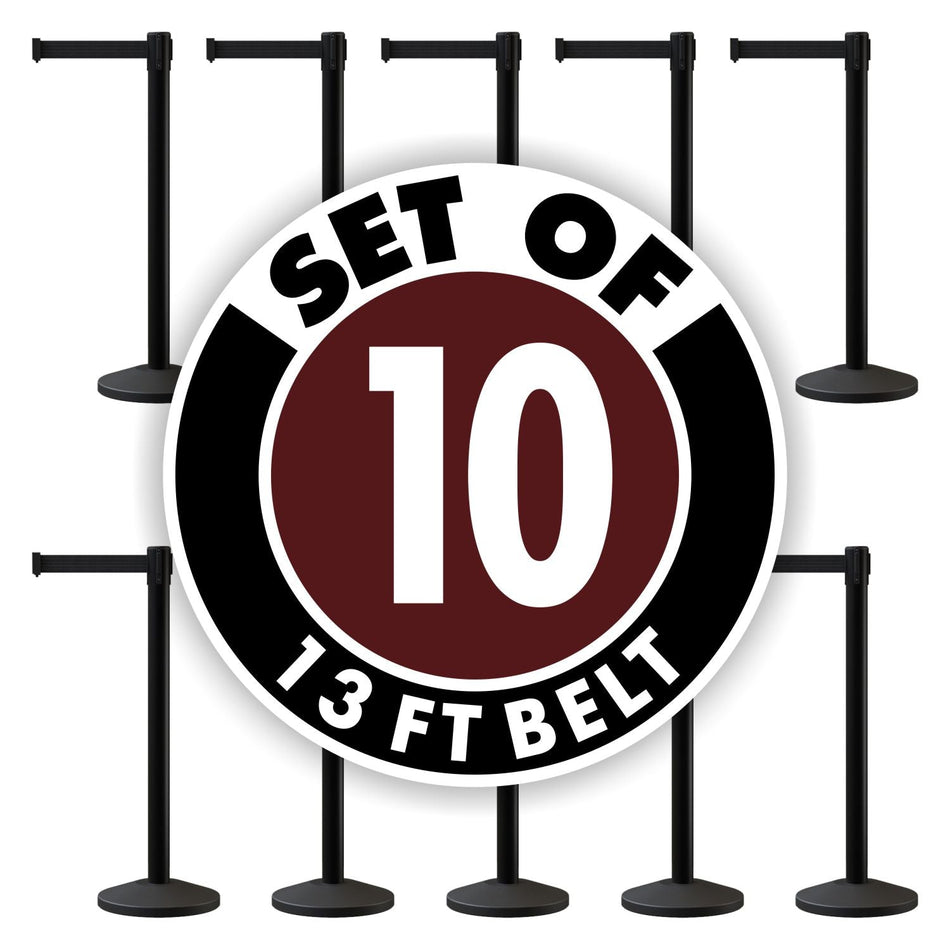 Set of (10) CCW Series RBB - 100 Retractable Belt Barriers - 13 Ft. Belt - Crowd Control Warehouse