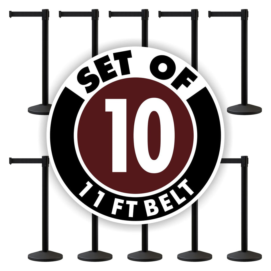Set of (10) CCW Series Retractable Belt Barriers - 11 Ft. Belts - Crowd Control Warehouse