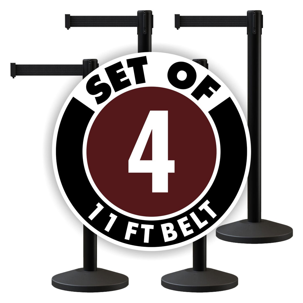 Set of (4) CCW Series RBB - 100 Retractable Belt Barriers - 11 Ft. Belt - Crowd Control Warehouse