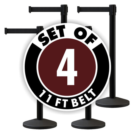 Set of (4) CCW Series RBB - 100 Retractable Belt Barriers - 11 Ft. Belt - Crowd Control Warehouse