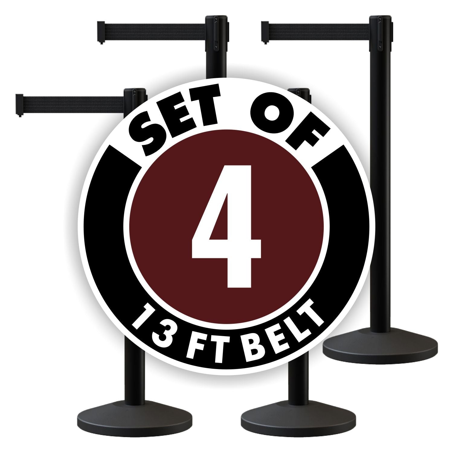 Set of (4) CCW Series RBB - 100 Retractable Belt Barriers - 13 Ft. Belt - Crowd Control Warehouse