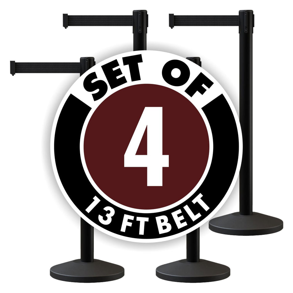 Set of (4) CCW Series RBB - 100 Retractable Belt Barriers - 13 Ft. Belt - Crowd Control Warehouse
