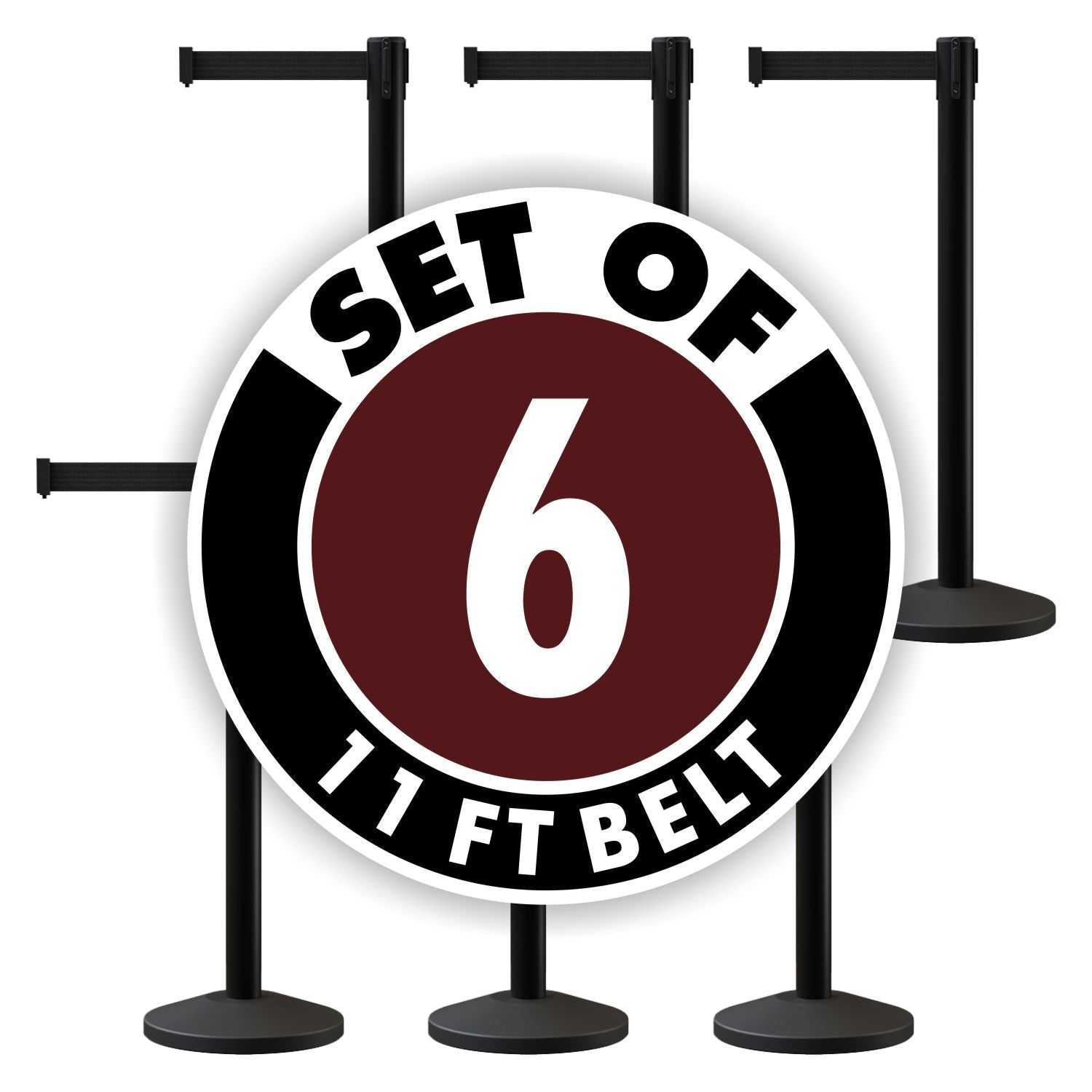 Set of (6) CCW Series RBB - 100 Retractable Belt Barriers - 11 Ft. Belts - Crowd Control Warehouse