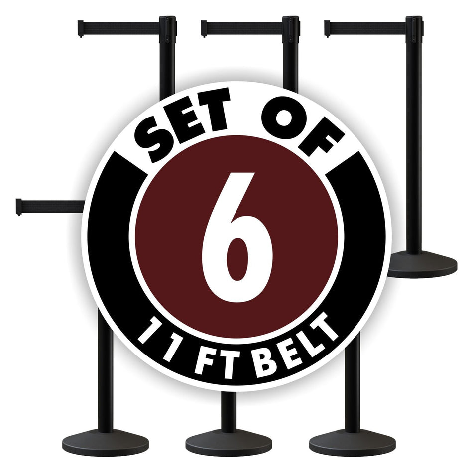 Set of (6) CCW Series RBB - 100 Retractable Belt Barriers - 11 Ft. Belts - Crowd Control Warehouse