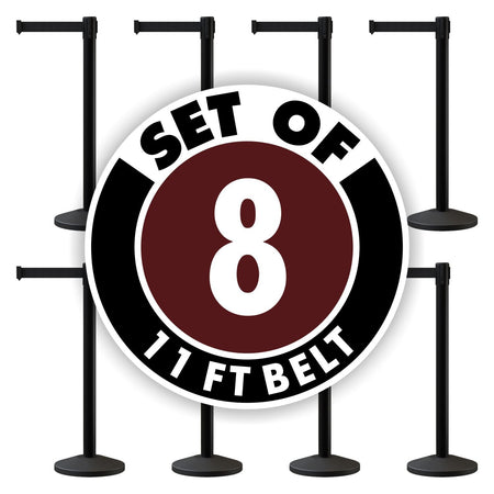 Set of (8) CCW Series Retractable Belt Barriers - 11 Ft. Belts - Crowd Control Warehouse