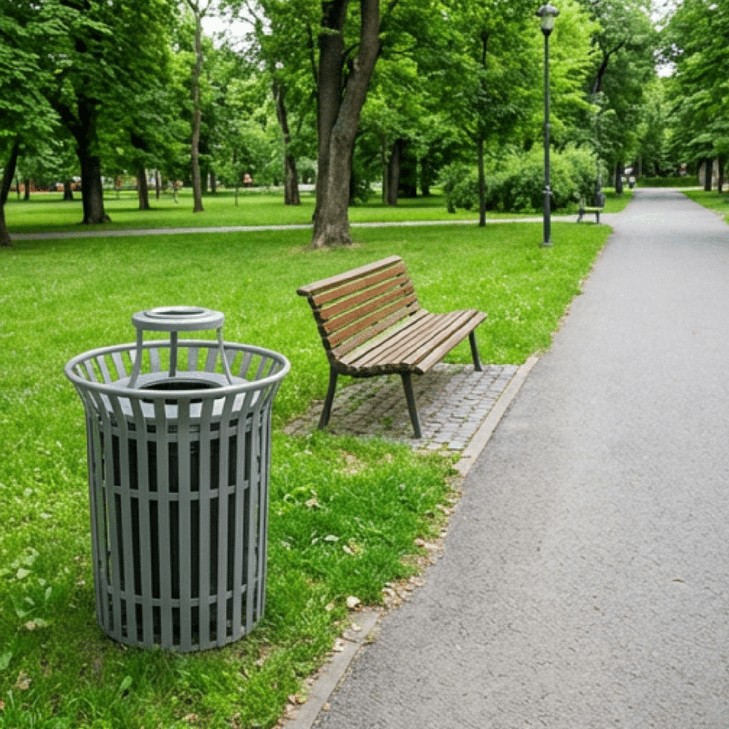 Skyline Trash Receptacle - 32 Gallon Capacity - Crowd Control Warehouse