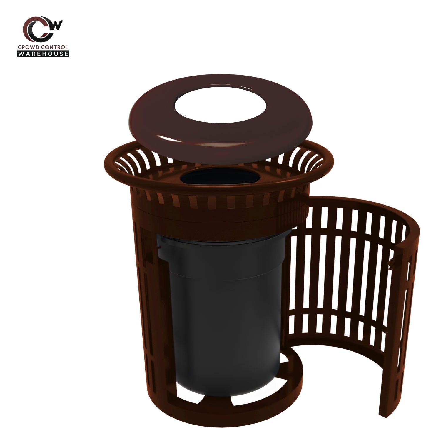 Skyline Trash Receptacle with Flared Top and Side Opening - 32 Gallon Capacity - Crowd Control Warehouse