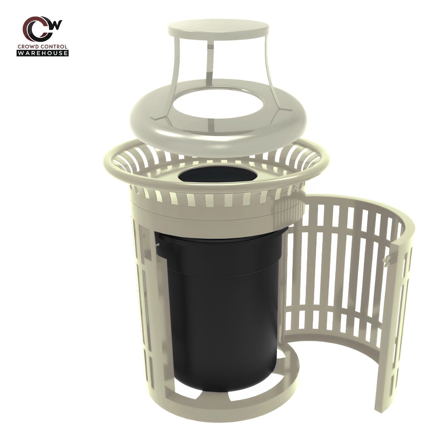 Skyline Trash Receptacle with Flared Top and Side Opening - 32 Gallon Capacity - Crowd Control Warehouse