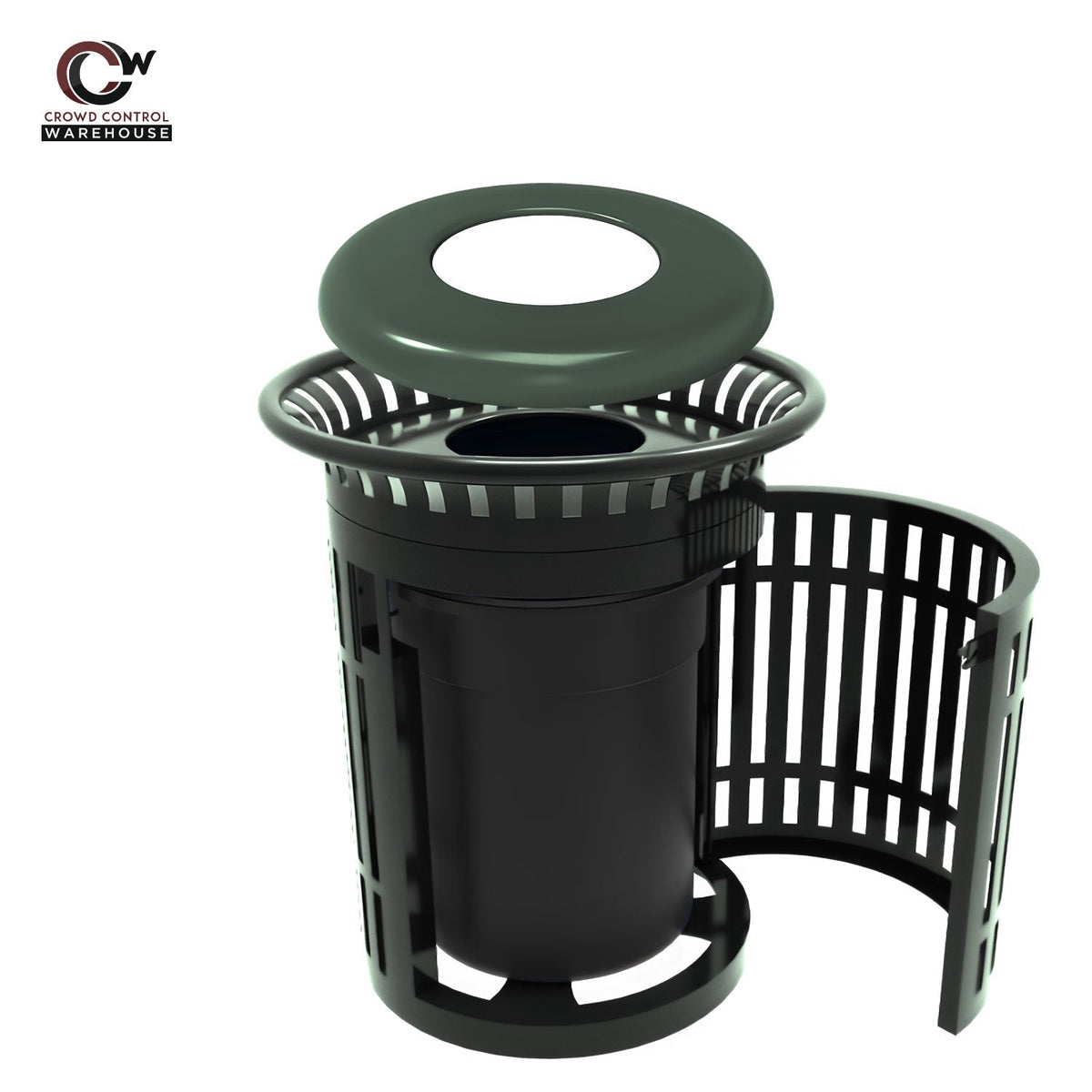 Skyline Trash Receptacle with Flared Top and Side Opening - 32 Gallon Capacity - Crowd Control Warehouse