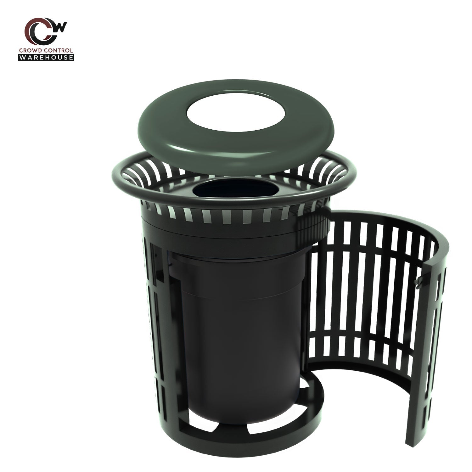 Skyline Trash Receptacle with Flared Top and Side Opening - 32 Gallon Capacity - Crowd Control Warehouse