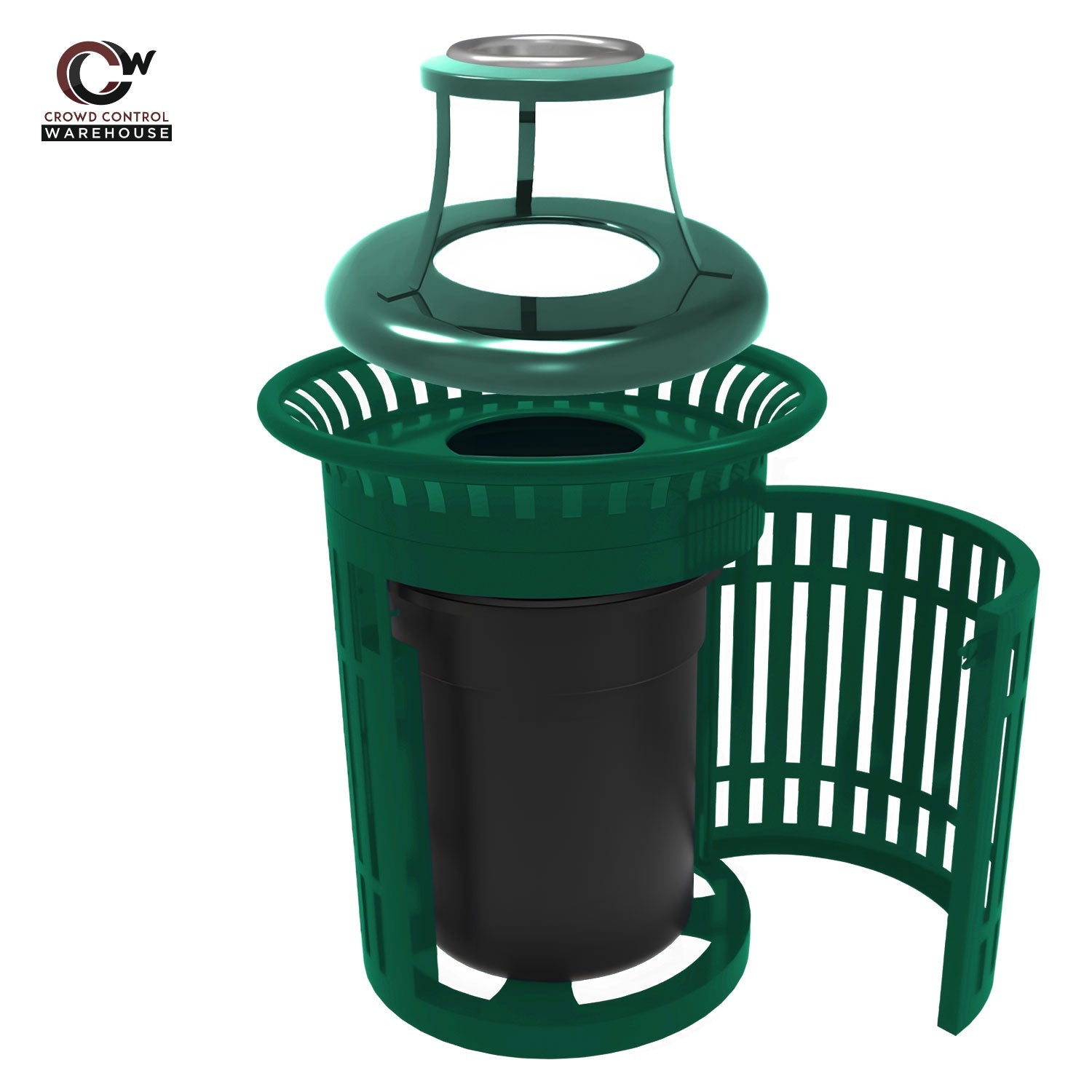 Skyline Trash Receptacle with Flared Top and Side Opening - 32 Gallon Capacity - Crowd Control Warehouse