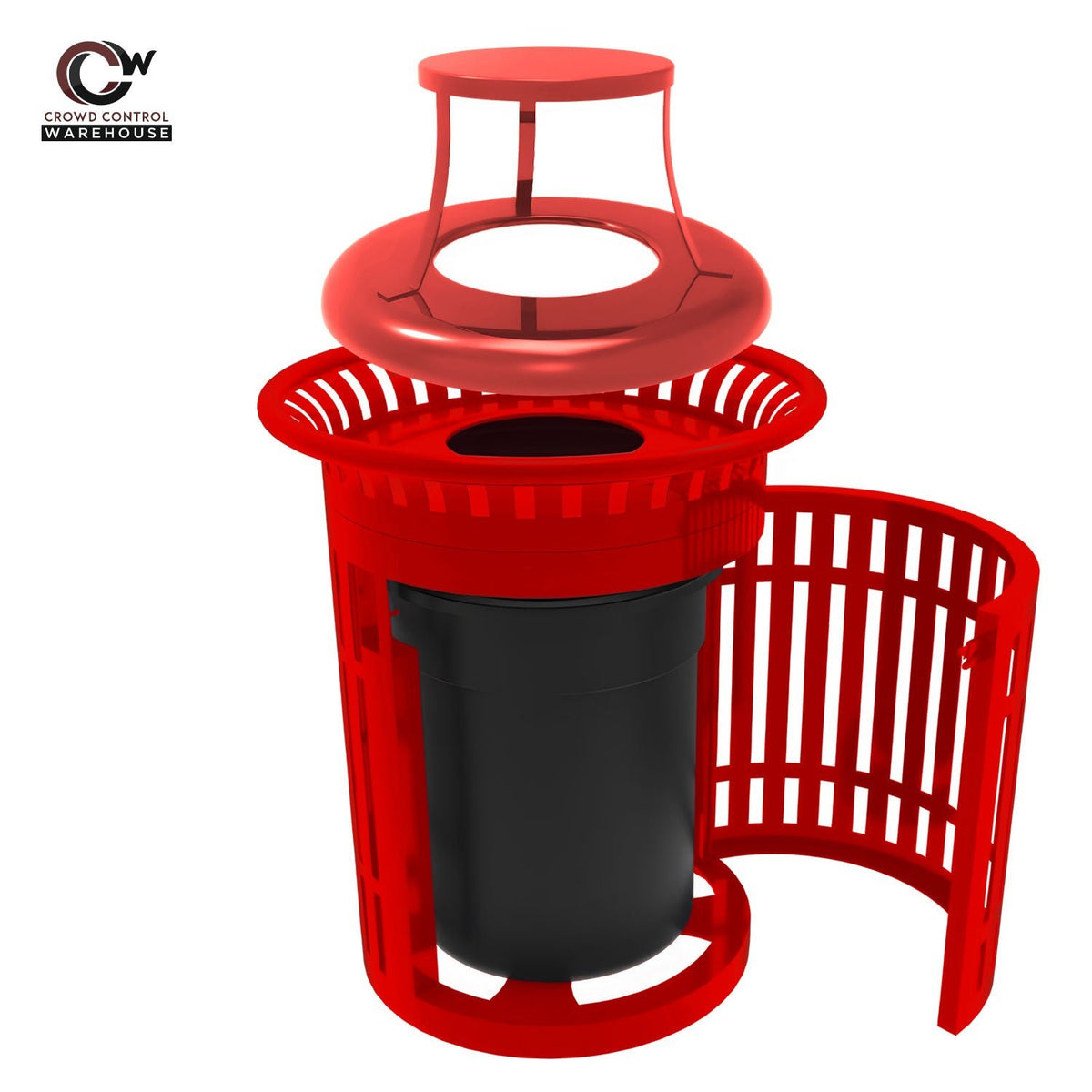 Skyline Trash Receptacle with Flared Top and Side Opening - 32 Gallon Capacity - Crowd Control Warehouse