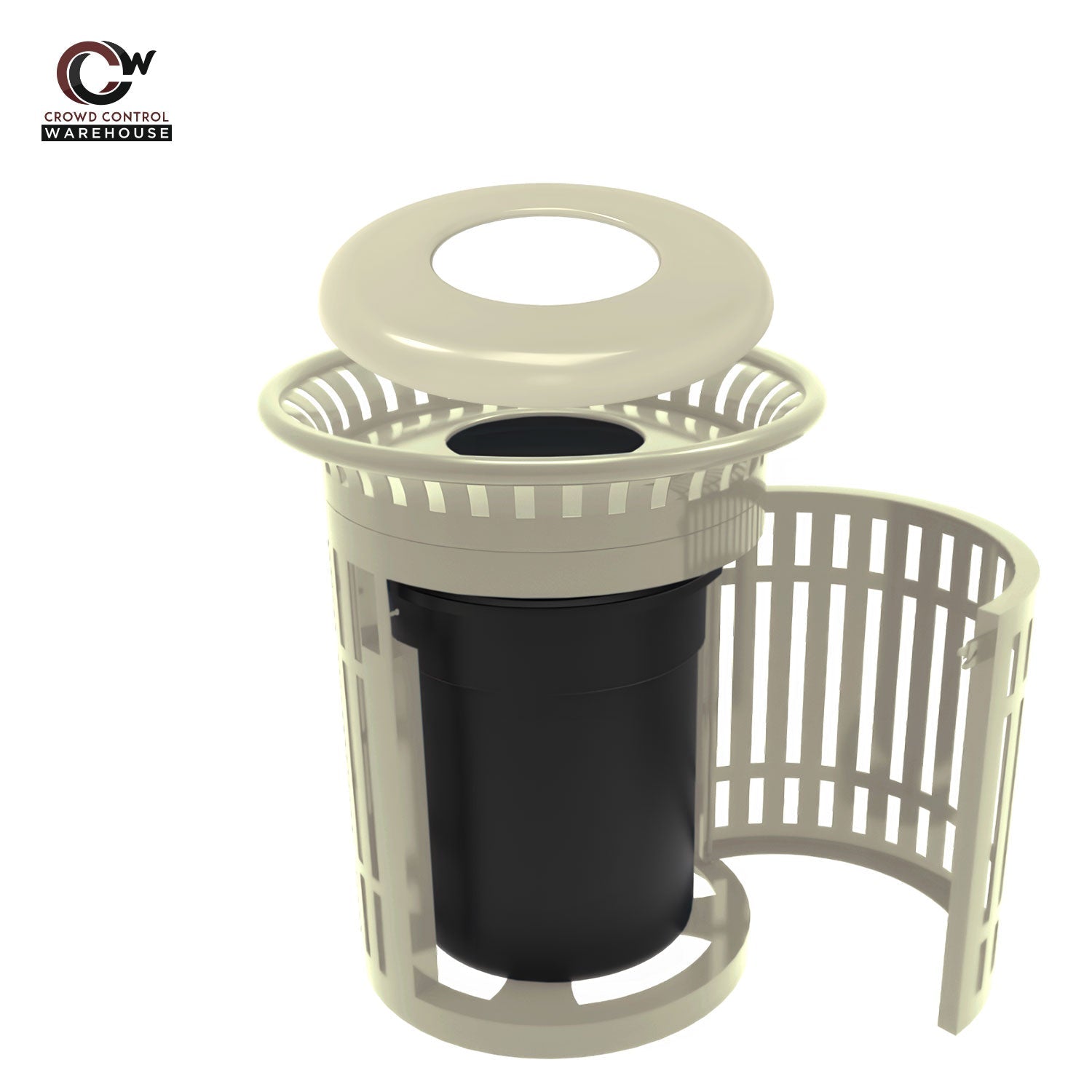 Skyline Trash Receptacle with Flared Top and Side Opening - 32 Gallon Capacity - Crowd Control Warehouse