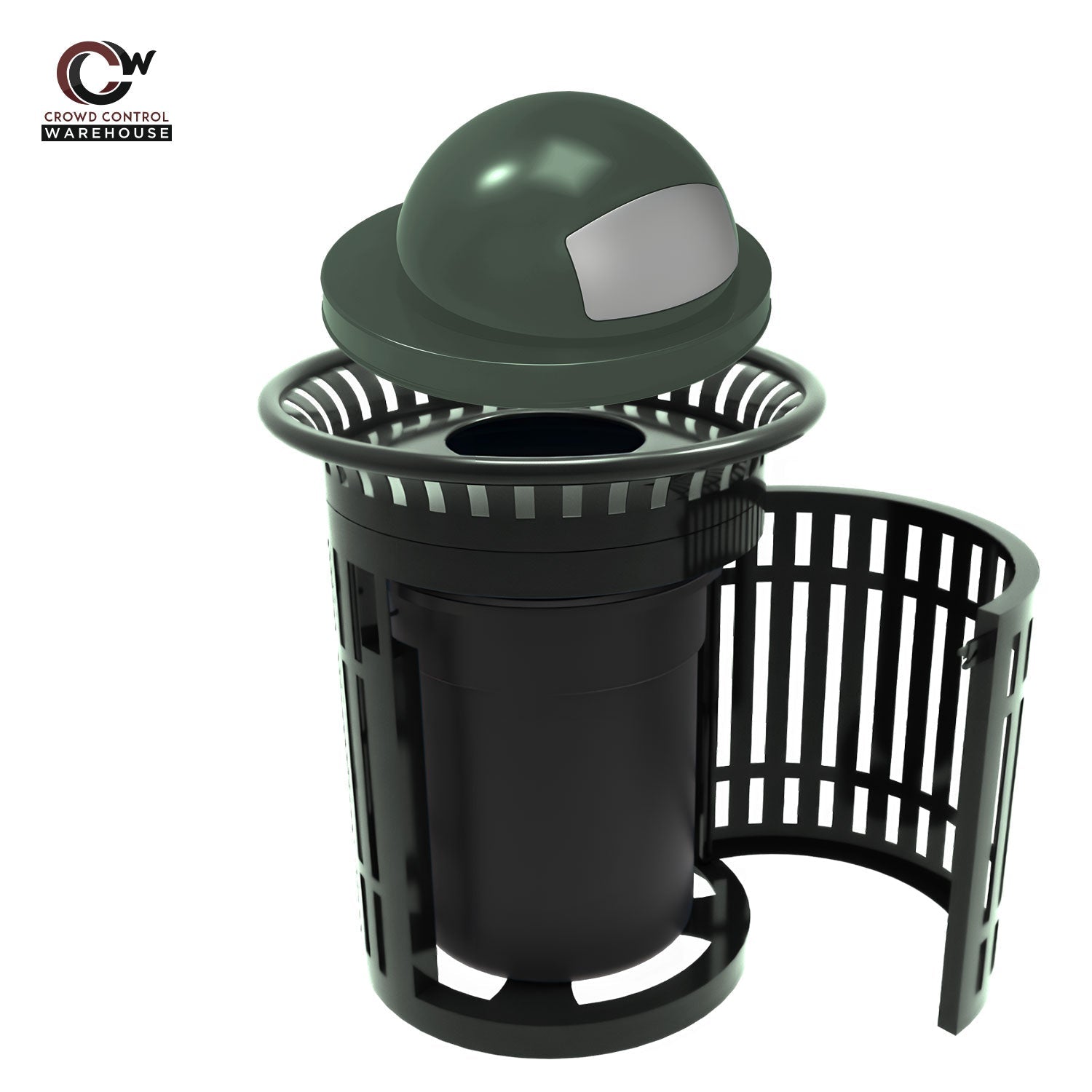 Skyline Trash Receptacle with Flared Top and Side Opening - 32 Gallon Capacity - Crowd Control Warehouse