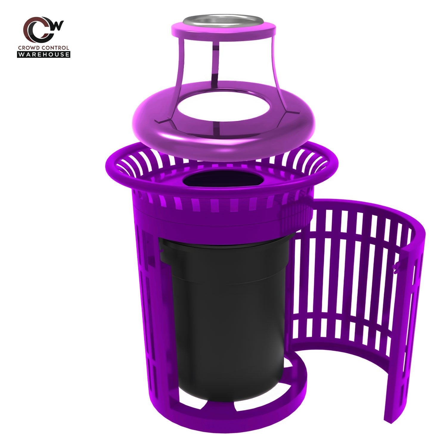 Skyline Trash Receptacle with Flared Top and Side Opening - 32 Gallon Capacity - Crowd Control Warehouse