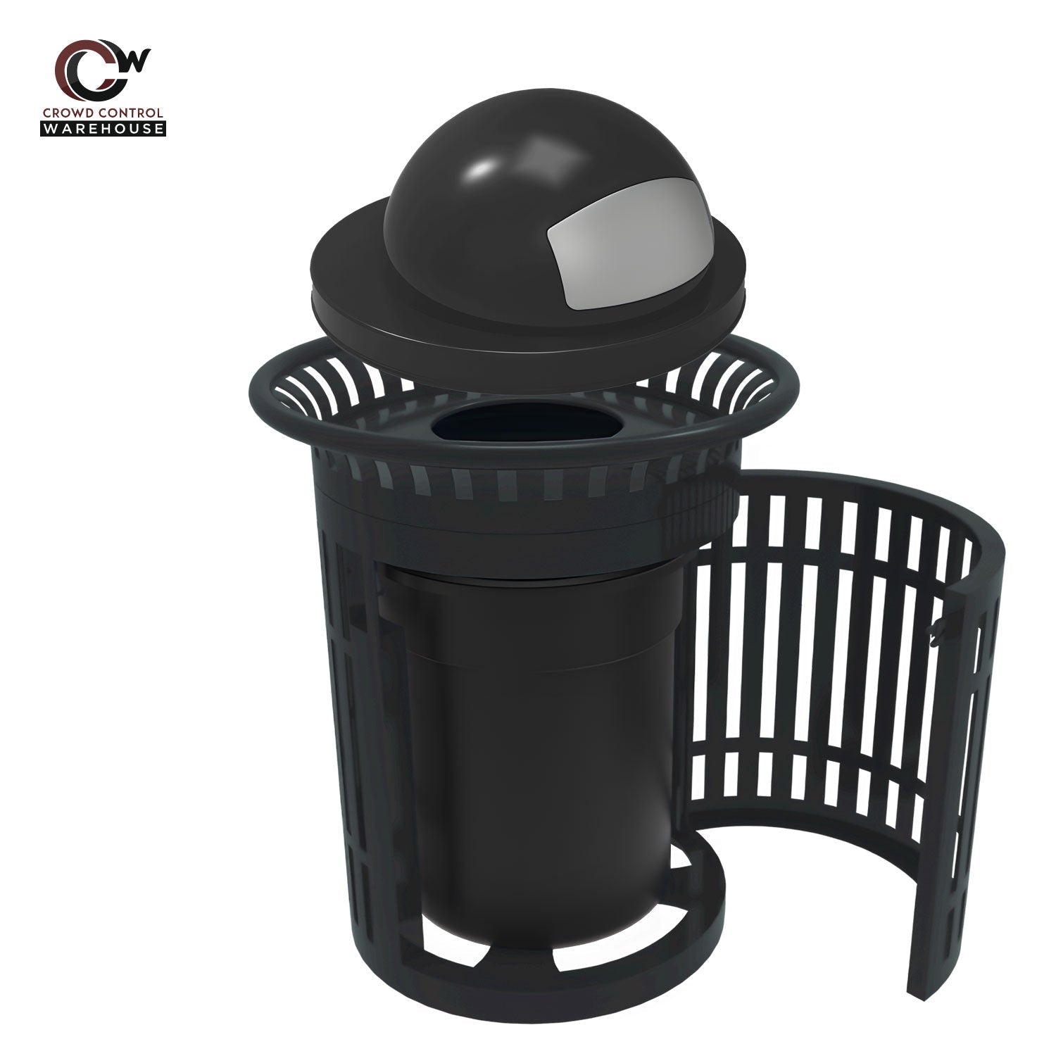 Skyline Trash Receptacle with Flared Top and Side Opening - 32 Gallon Capacity - Crowd Control Warehouse