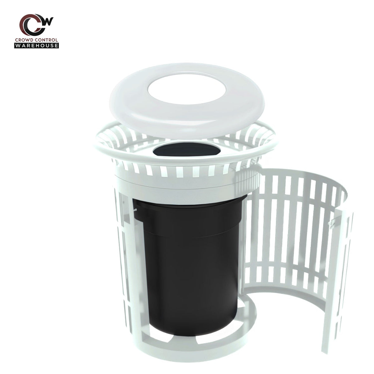 Skyline Trash Receptacle with Flared Top and Side Opening - 32 Gallon Capacity - Crowd Control Warehouse