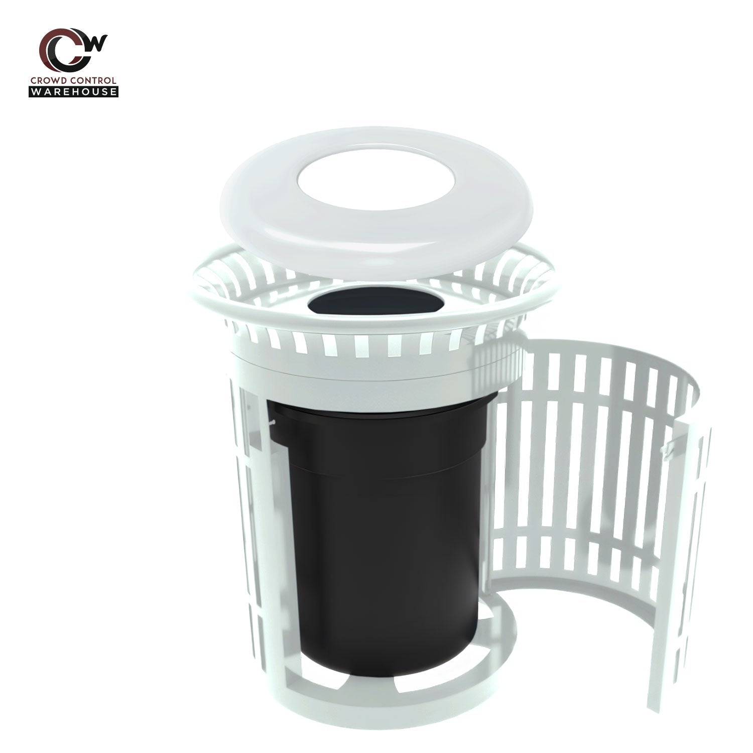 Skyline Trash Receptacle with Flared Top and Side Opening - 32 Gallon Capacity - Crowd Control Warehouse