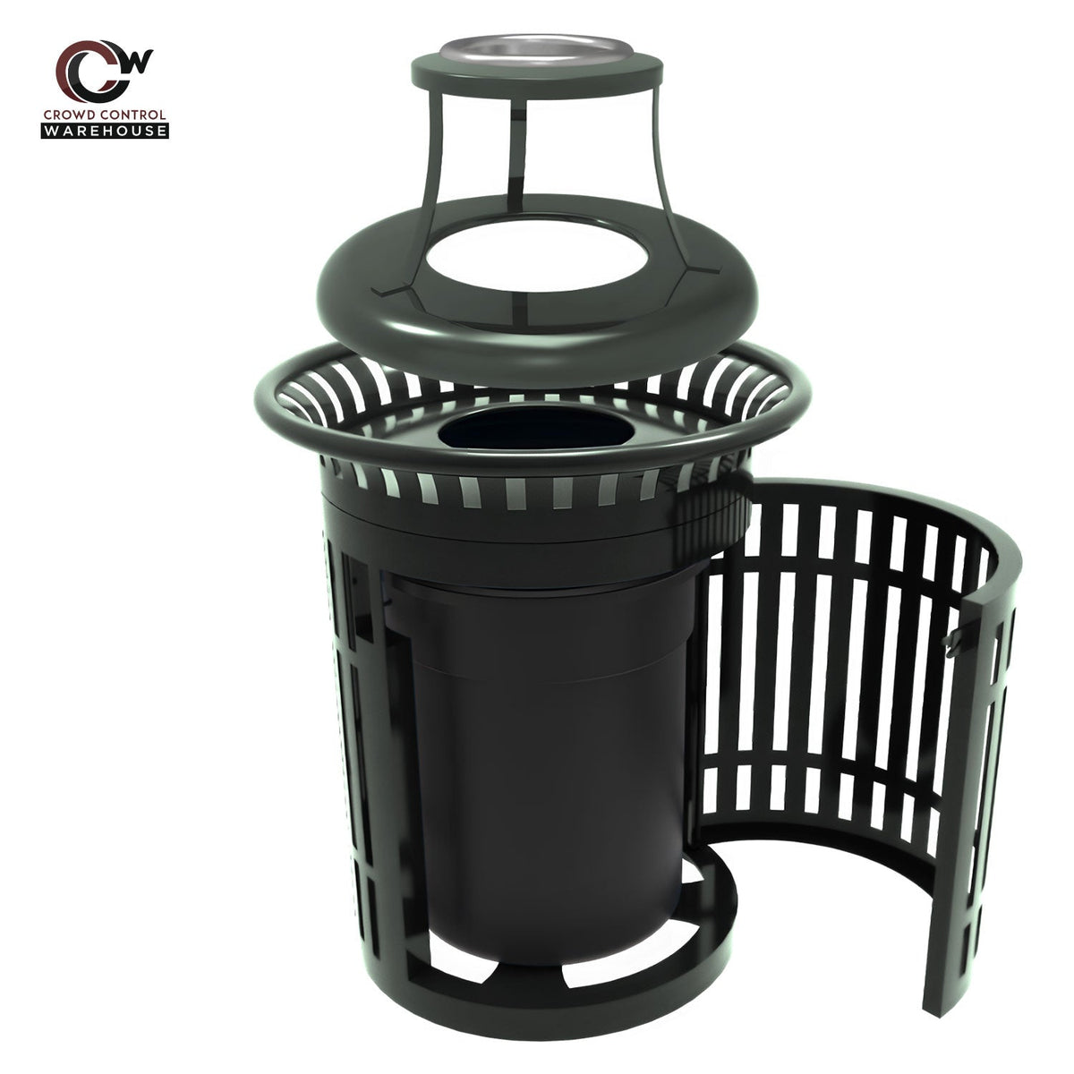 Skyline Trash Receptacle with Flared Top and Side Opening - 32 Gallon Capacity - Crowd Control Warehouse