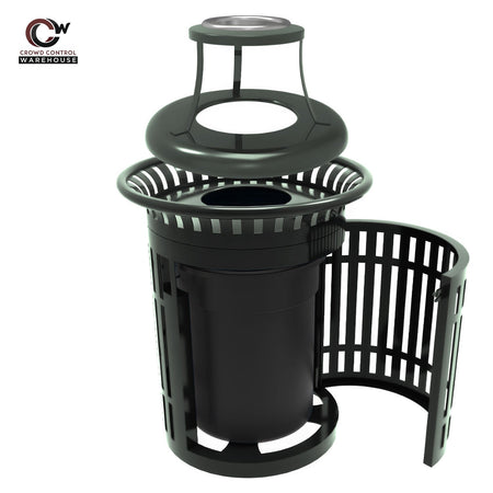 Skyline Trash Receptacle with Flared Top and Side Opening - 32 Gallon Capacity - Crowd Control Warehouse