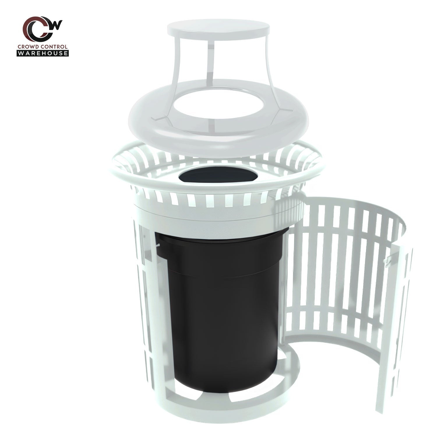 Skyline Trash Receptacle with Flared Top and Side Opening - 32 Gallon Capacity - Crowd Control Warehouse