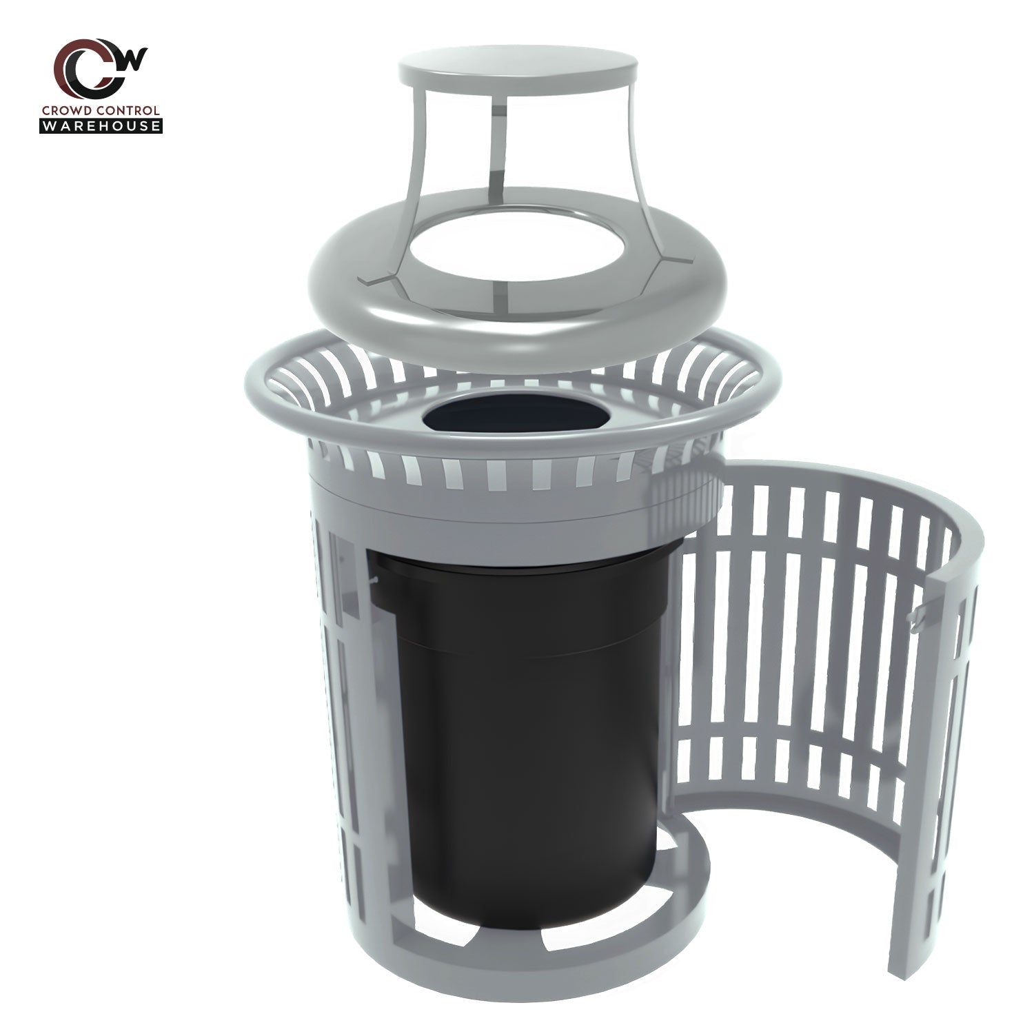 Skyline Trash Receptacle with Flared Top and Side Opening - 32 Gallon Capacity - Crowd Control Warehouse