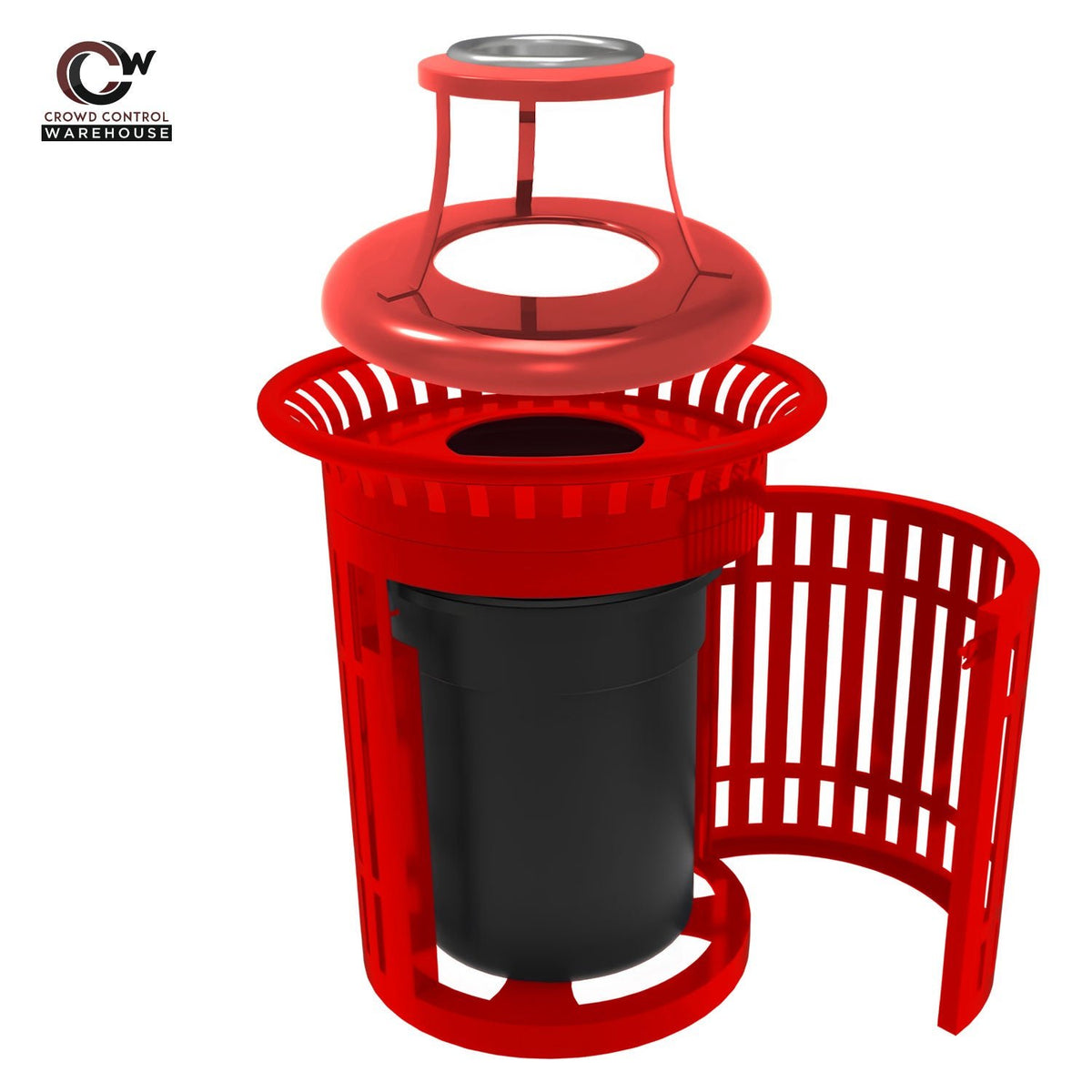 Skyline Trash Receptacle with Flared Top and Side Opening - 32 Gallon Capacity - Crowd Control Warehouse