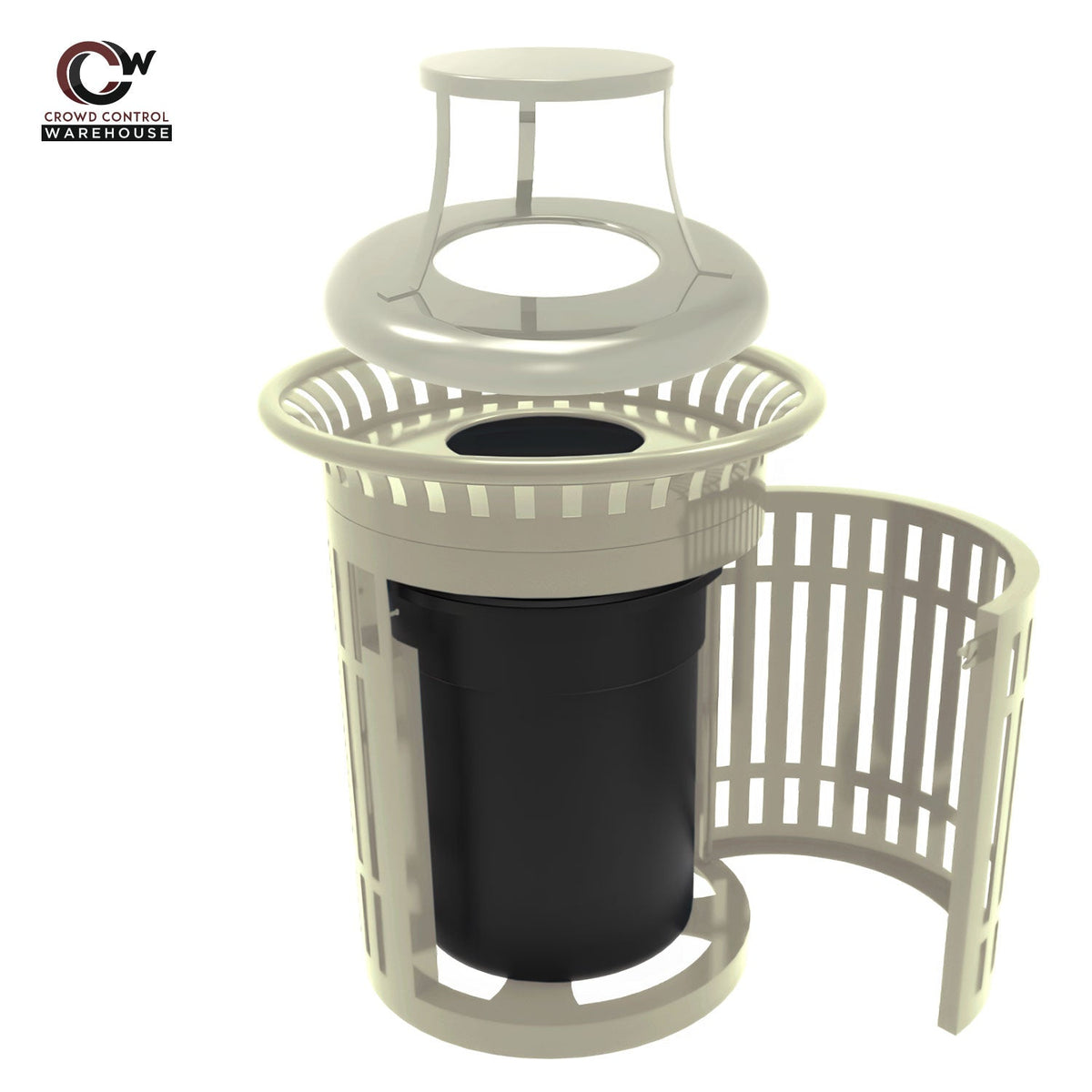 Skyline Trash Receptacle with Flared Top and Side Opening - 32 Gallon Capacity - Crowd Control Warehouse