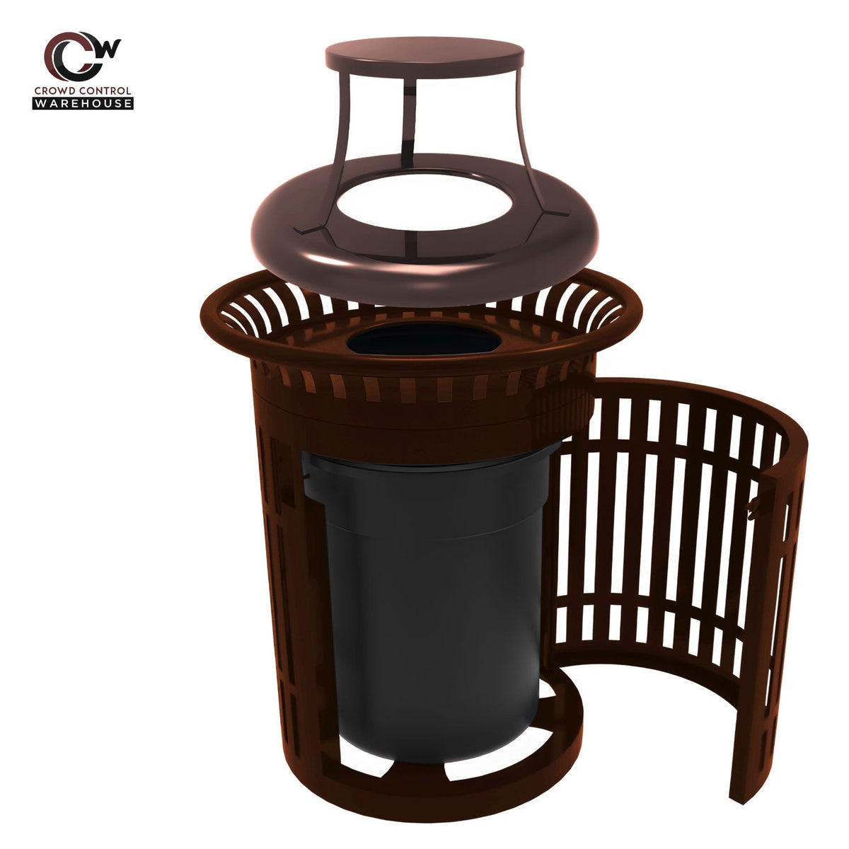 Skyline Trash Receptacle with Flared Top and Side Opening - 32 Gallon Capacity - Crowd Control Warehouse