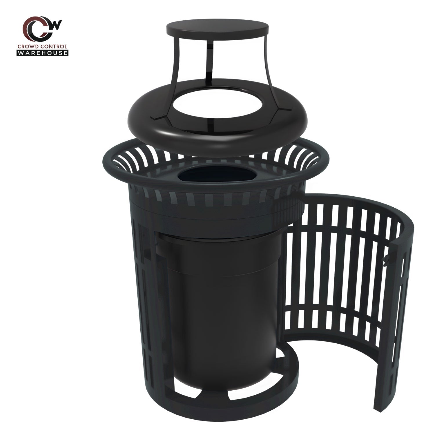 Skyline Trash Receptacle with Flared Top and Side Opening - 32 Gallon Capacity - Crowd Control Warehouse