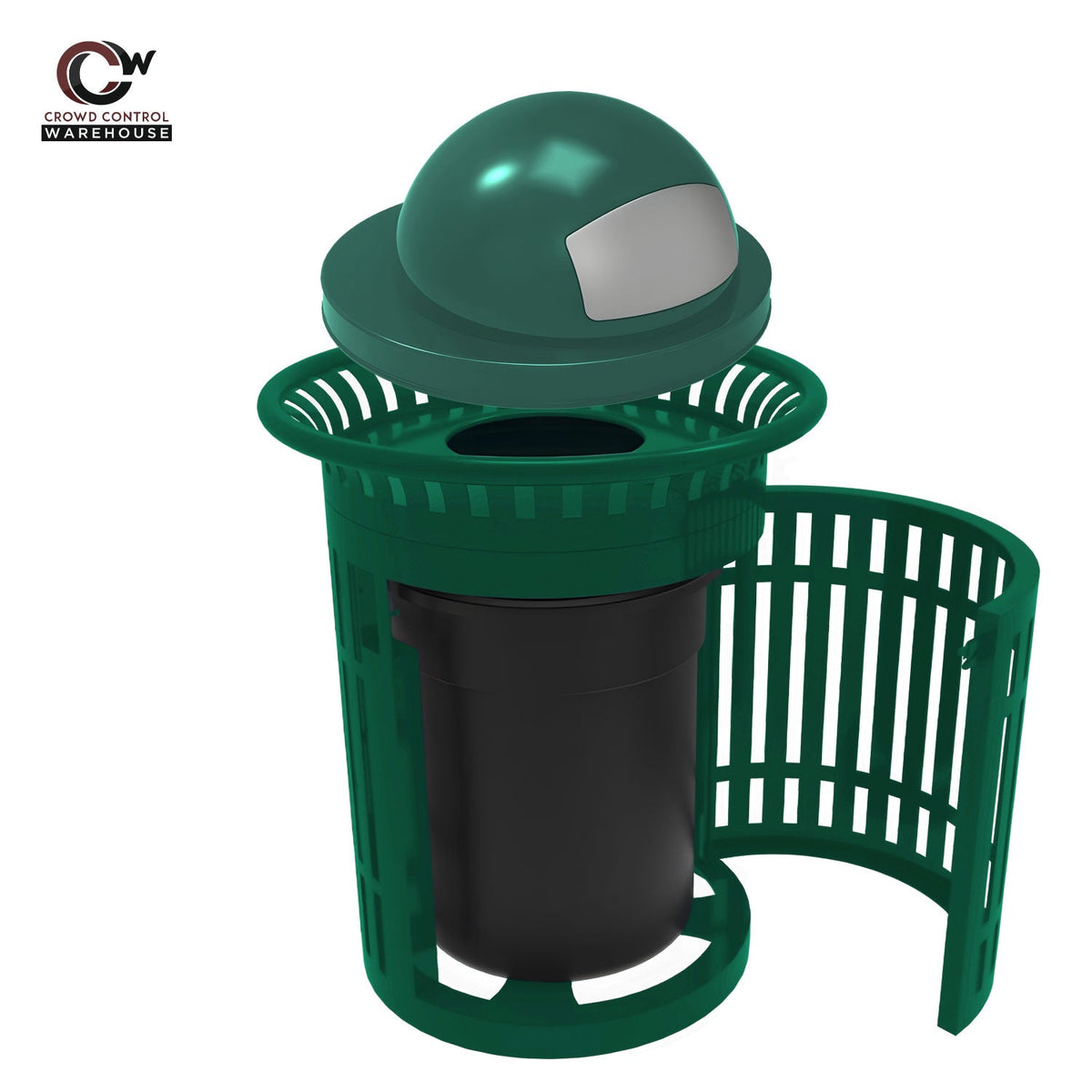 Skyline Trash Receptacle with Flared Top and Side Opening - 32 Gallon Capacity - Crowd Control Warehouse