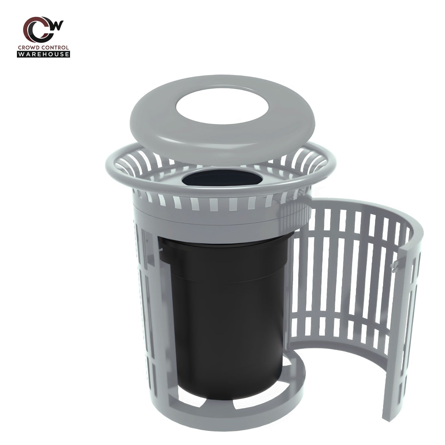 Skyline Trash Receptacle with Flared Top and Side Opening - 32 Gallon Capacity - Crowd Control Warehouse