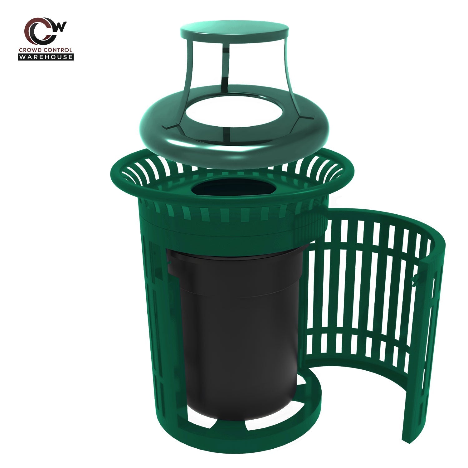 Skyline Trash Receptacle with Flared Top and Side Opening - 32 Gallon Capacity - Crowd Control Warehouse