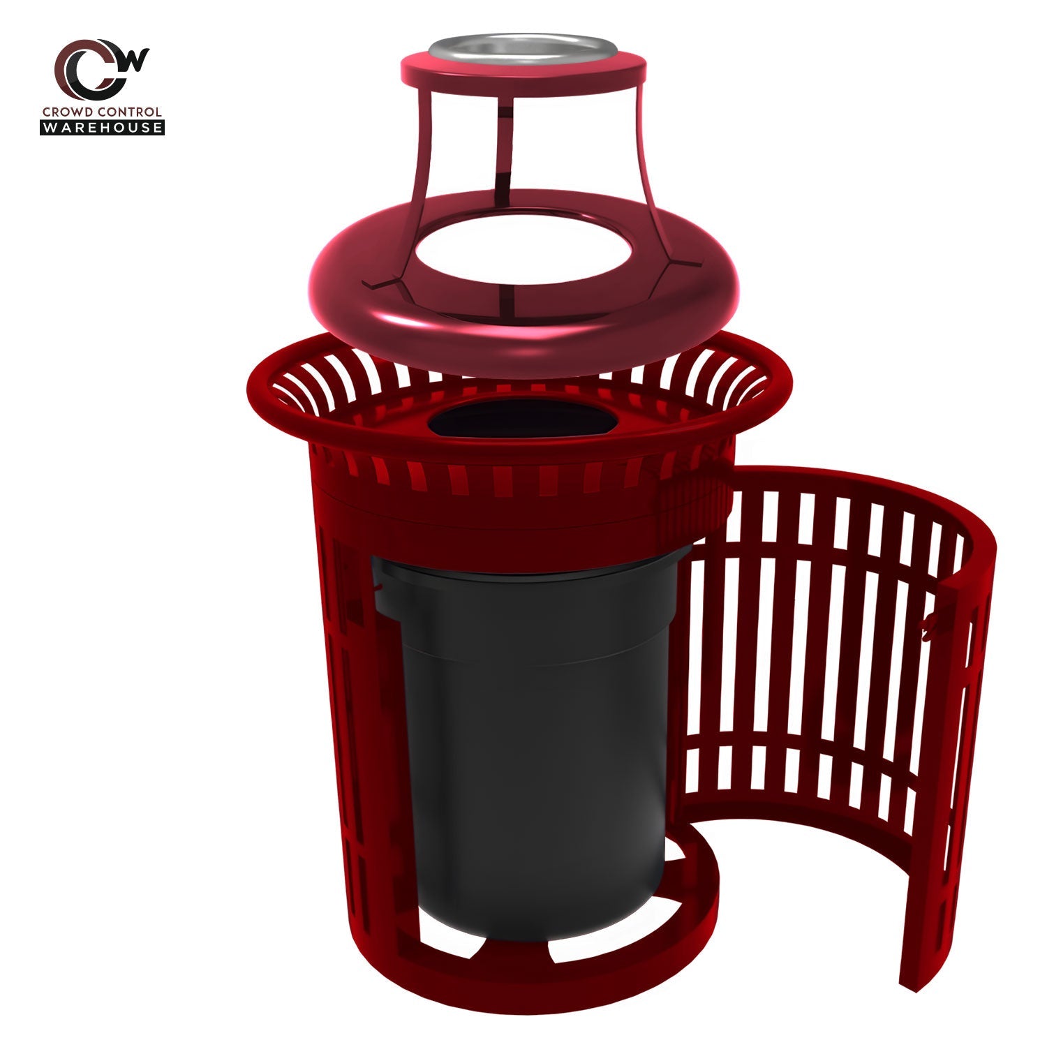 Skyline Trash Receptacle with Flared Top and Side Opening - 32 Gallon Capacity - Crowd Control Warehouse