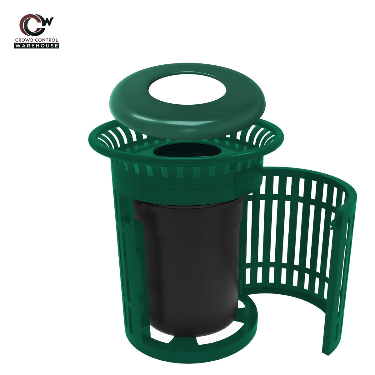 Skyline Trash Receptacle with Flared Top and Side Opening - 32 Gallon Capacity - Crowd Control Warehouse