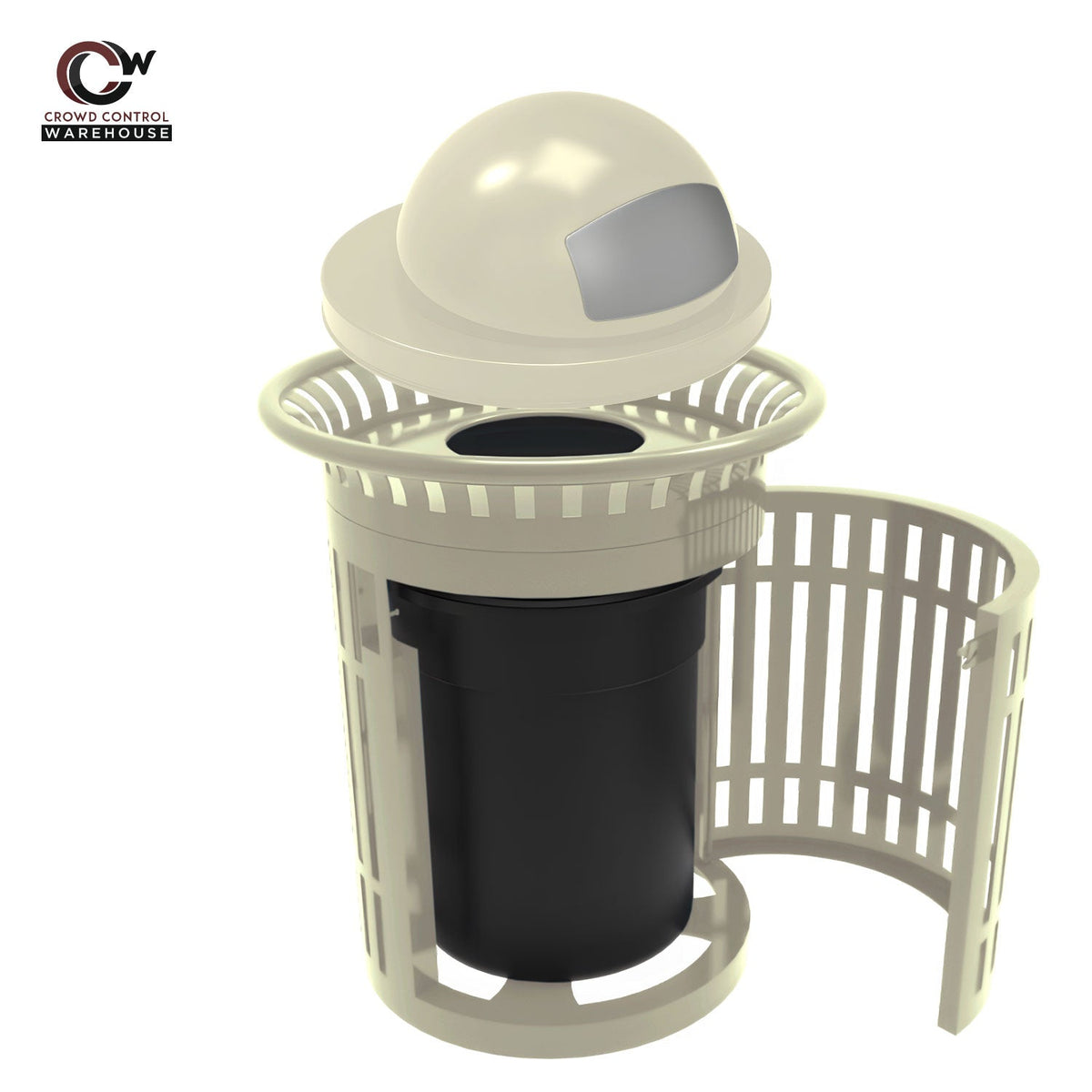 Skyline Trash Receptacle with Flared Top and Side Opening - 32 Gallon Capacity - Crowd Control Warehouse